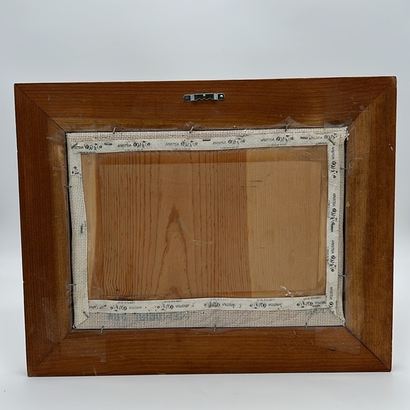 Signed Framed Crewel & Crossstitch Cottage/Garden Scene w/ American Flag - 15x12 - Picture 4 of 9